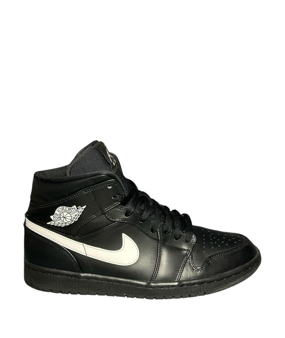 JORDAN Черные кожаные высокие кроссовки / кеды, фото 1