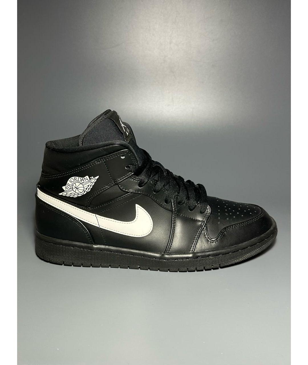 JORDAN Черные кожаные высокие кроссовки / кеды, фото 9