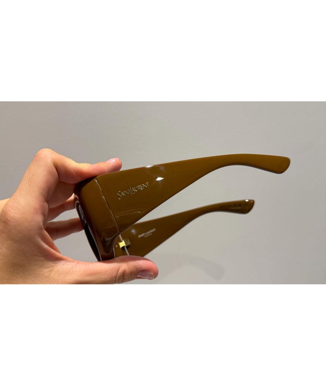 SAINT LAURENT Коричневые пластиковые солнцезащитные очки, фото 3