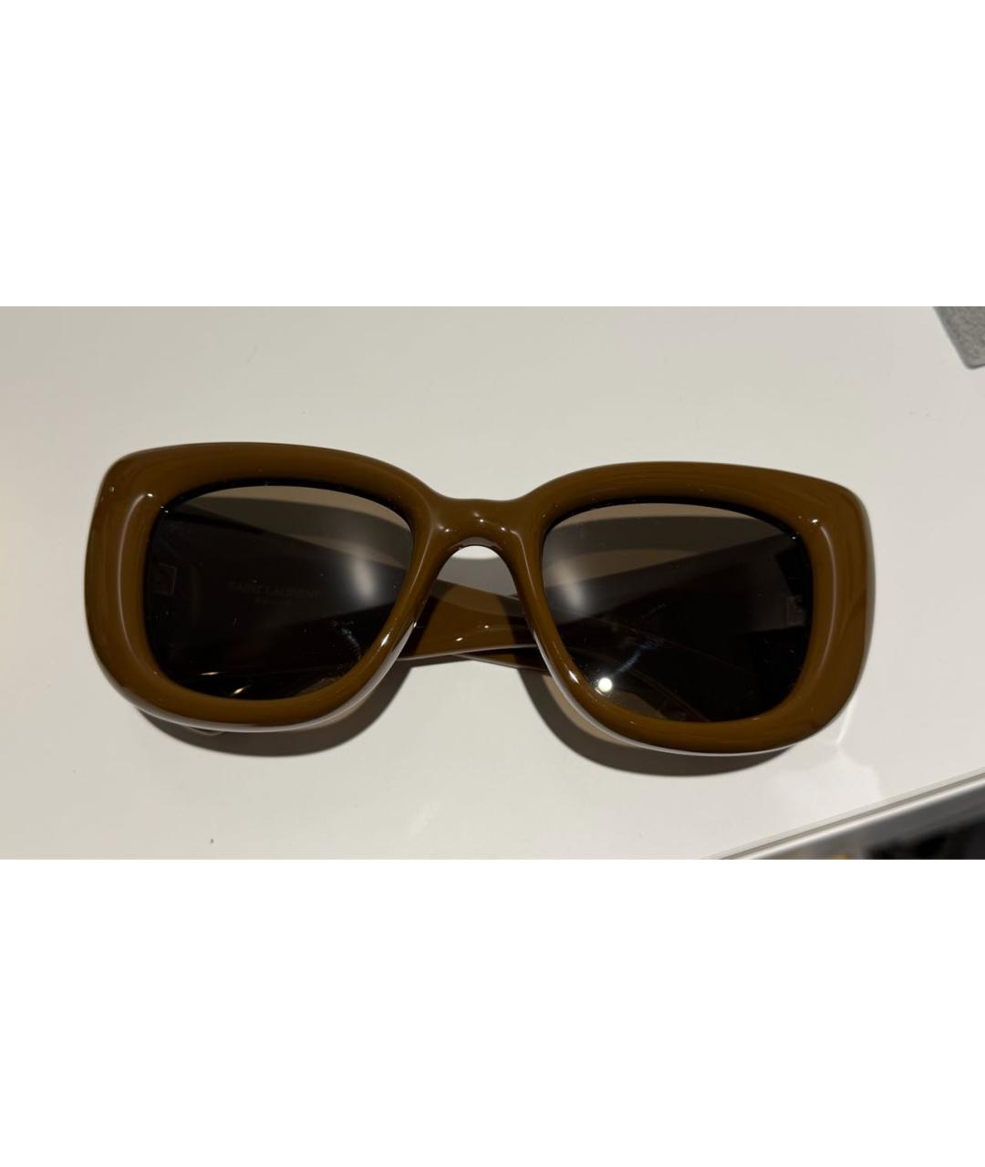 SAINT LAURENT Коричневые пластиковые солнцезащитные очки, фото 5