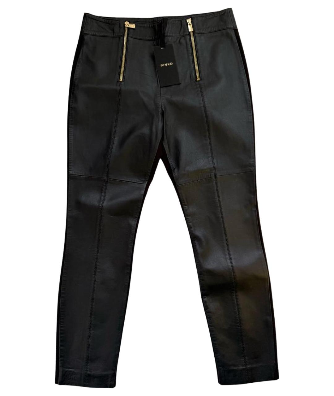 PINKO Черные кожаные брюки узкие, фото 1