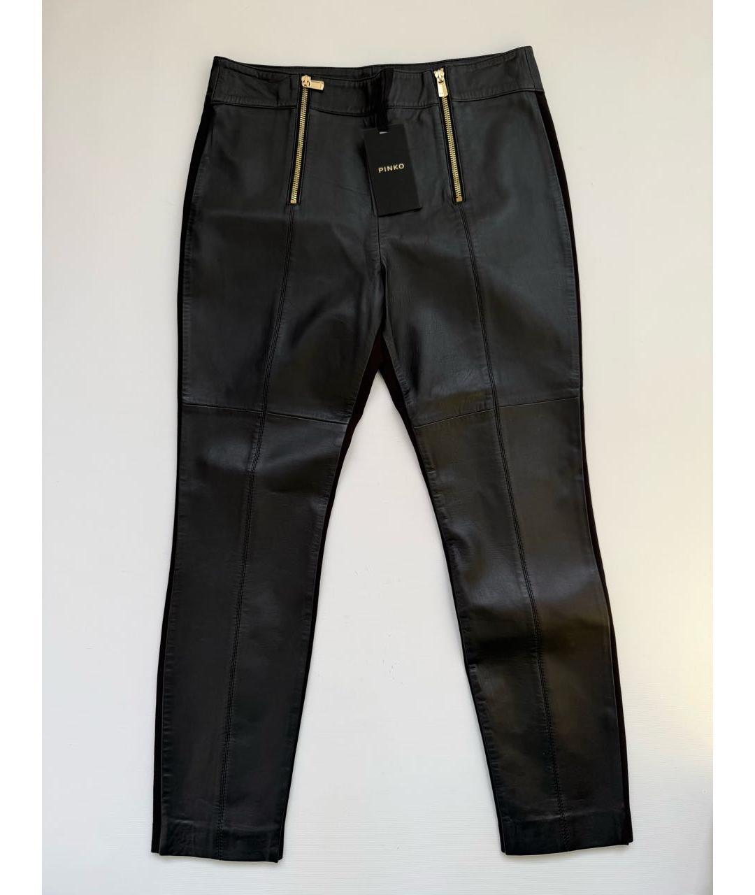 PINKO Черные кожаные брюки узкие, фото 6
