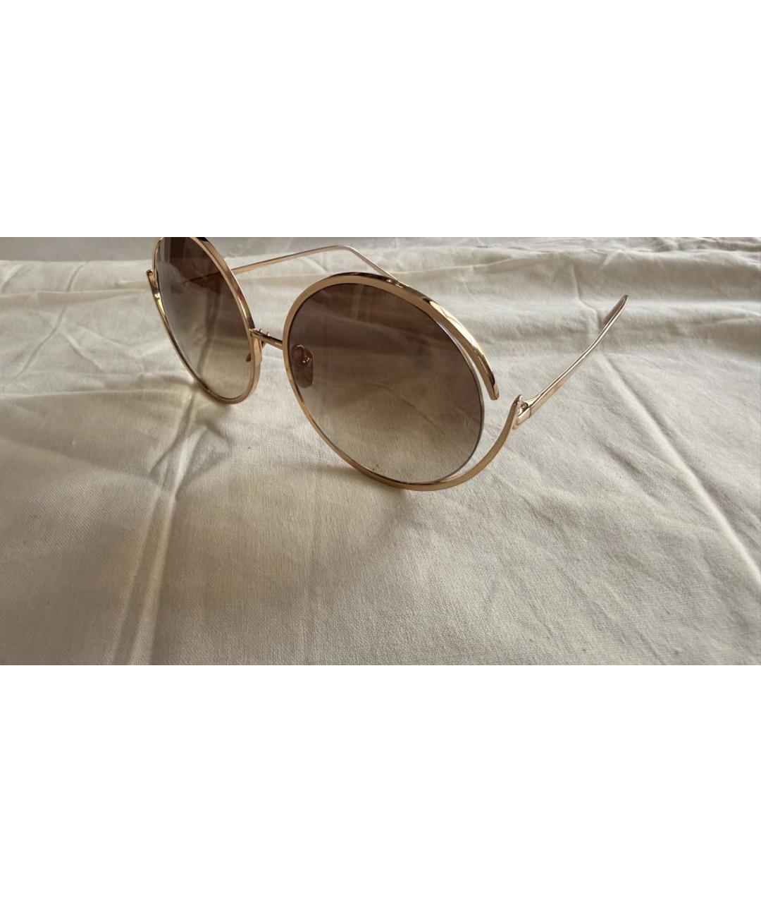 LINDA FARROW Золотые металлические солнцезащитные очки, фото 2