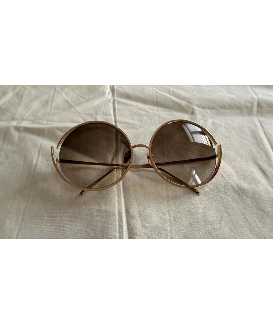 LINDA FARROW Золотые металлические солнцезащитные очки, фото 5