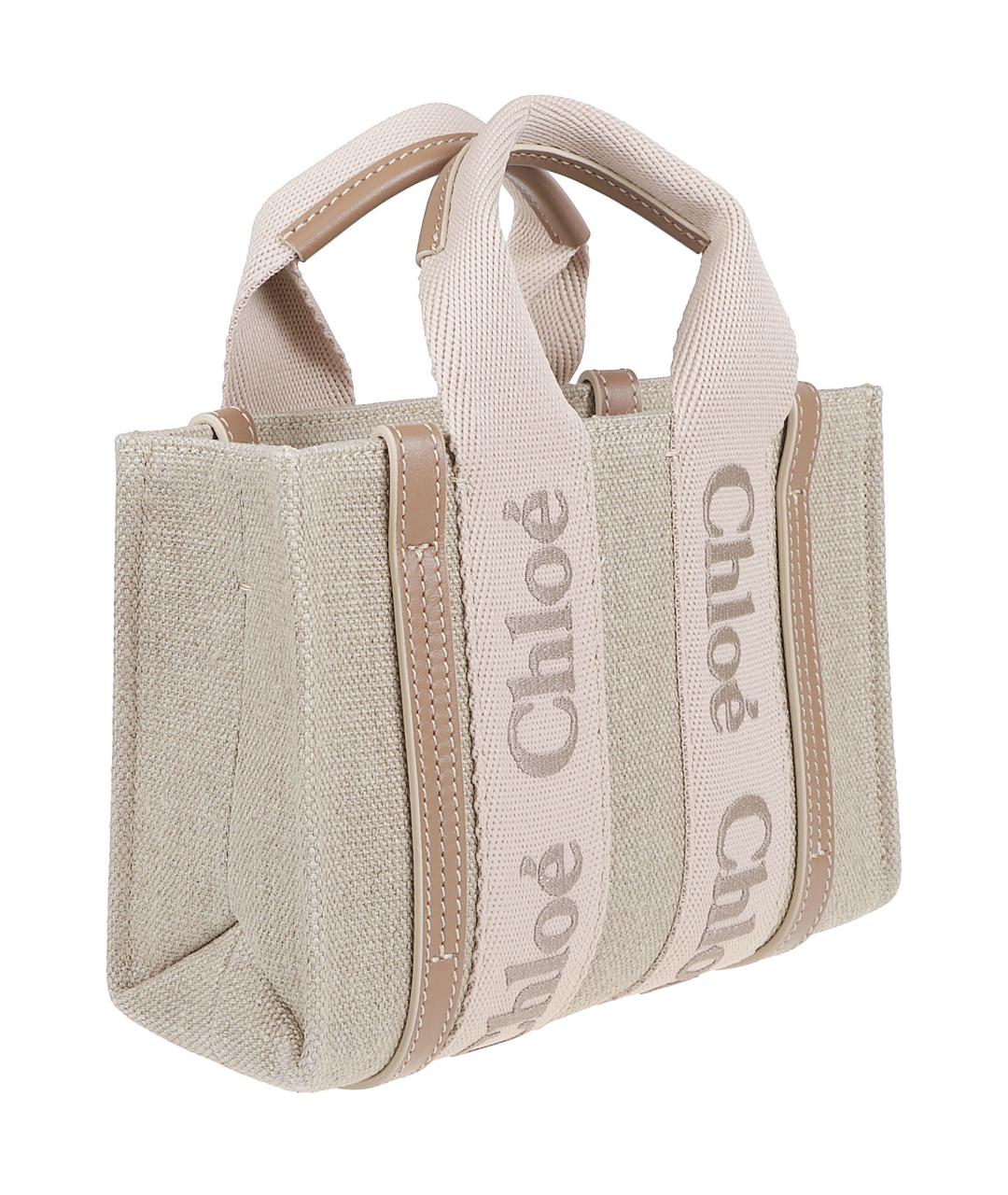 CHLOE Бежевая льняная сумка тоут, фото 3