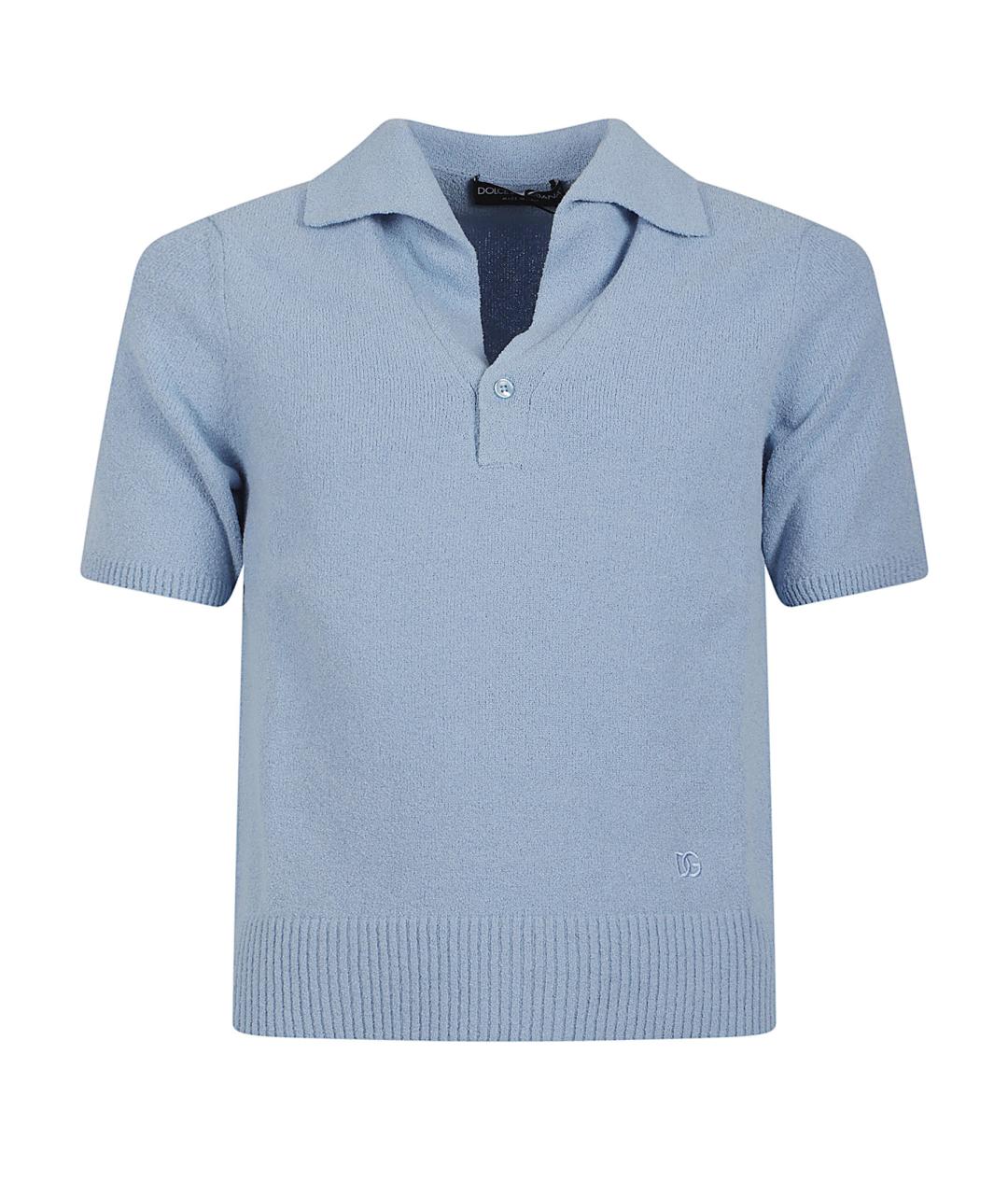 DOLCE&GABBANA Голубое хлопковое поло с коротким рукавом, фото 1
