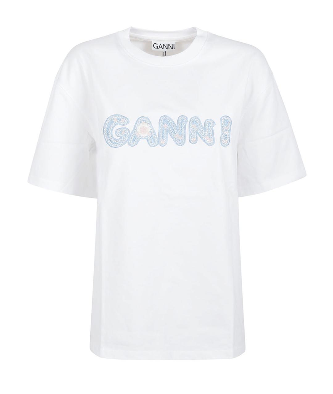 GANNI Белая хлопковая футболка, фото 1