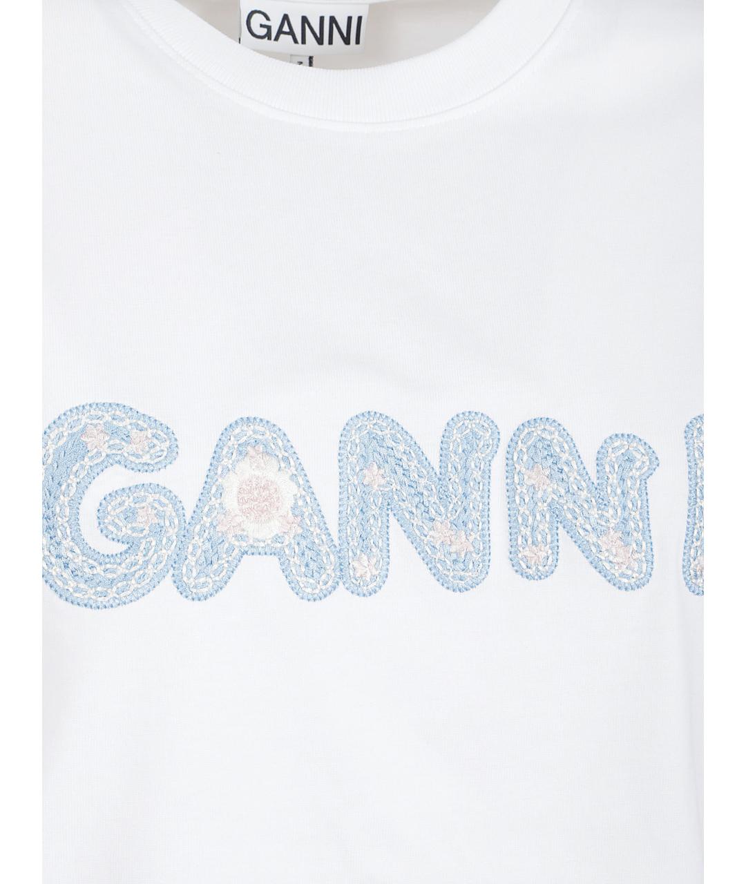 GANNI Белая хлопковая футболка, фото 2