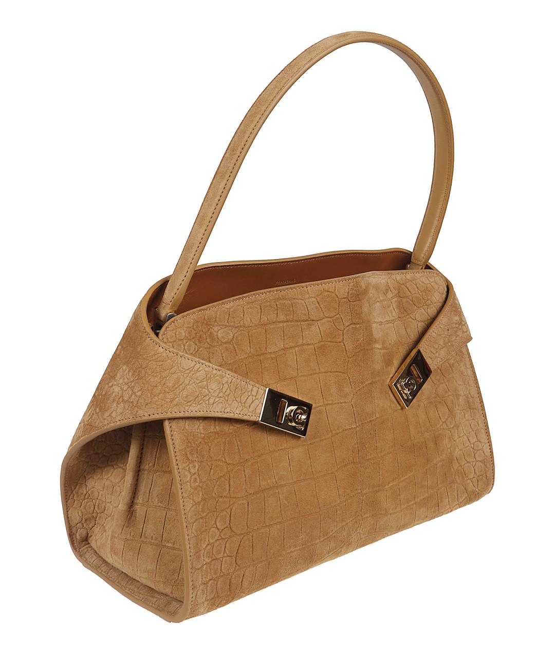 FERRAGAMO Бежевая замшевая сумка тоут, фото 3