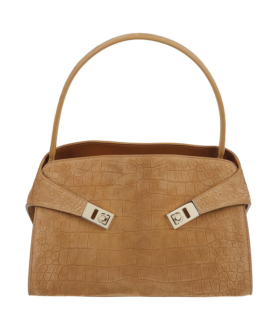 FERRAGAMO Бежевая замшевая сумка тоут, фото 1