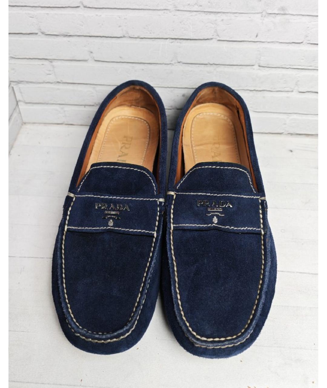 PRADA Темно-синие замшевые мокасины, фото 4