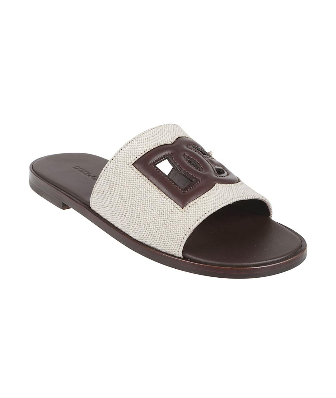 DOLCE&GABBANA Коричневые кожаные шлепанцы, фото 2