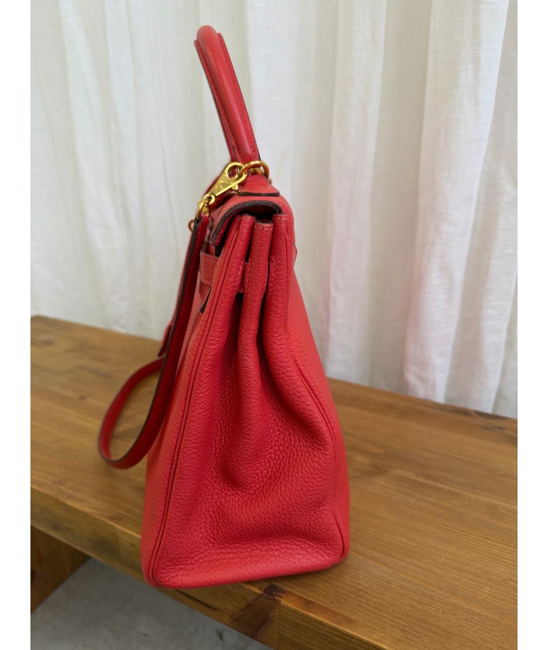 HERMES Коралловая кожаная сумка с короткими ручками, фото 2