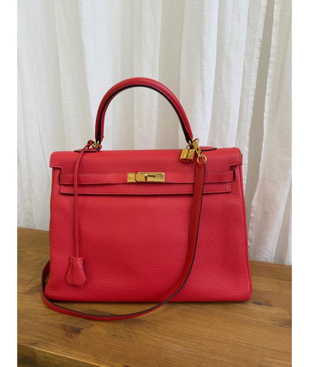 HERMES Коралловая кожаная сумка с короткими ручками, фото 5