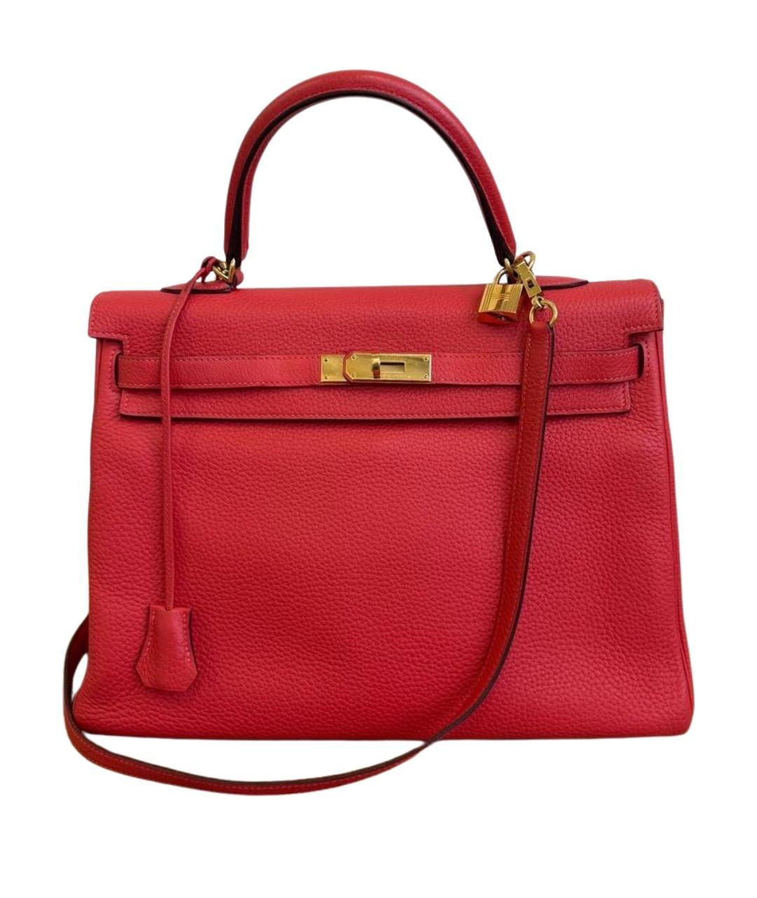 HERMES Коралловая кожаная сумка с короткими ручками, фото 1