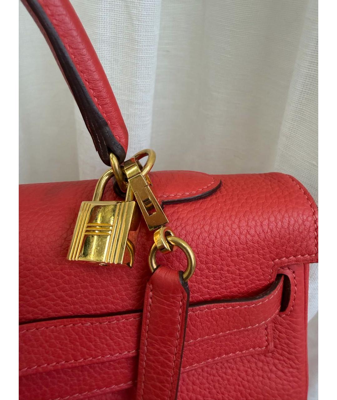 HERMES Коралловая кожаная сумка с короткими ручками, фото 4