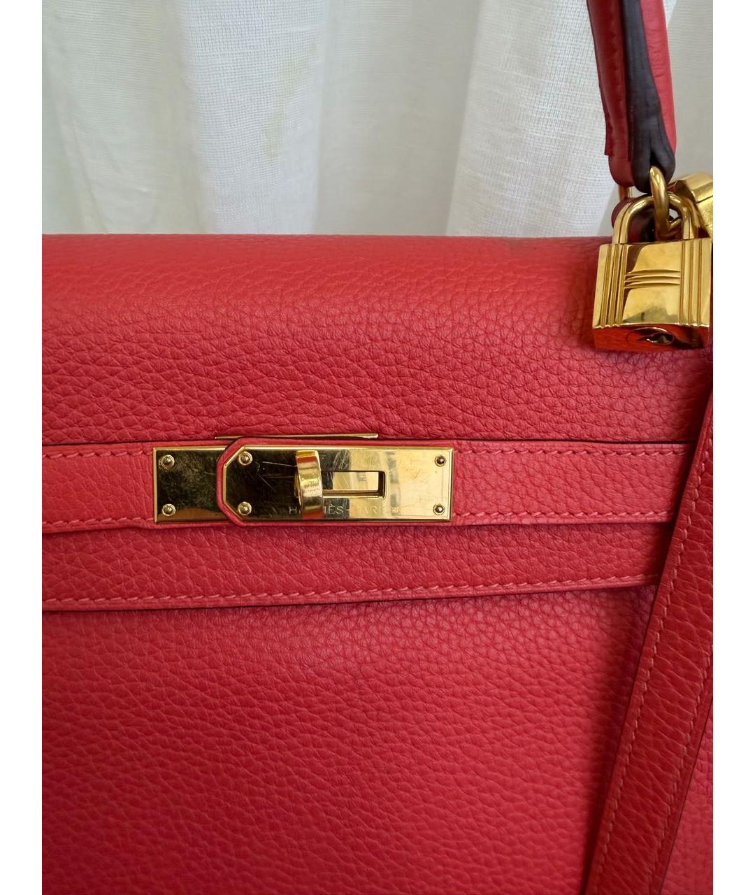 HERMES Коралловая кожаная сумка с короткими ручками, фото 3