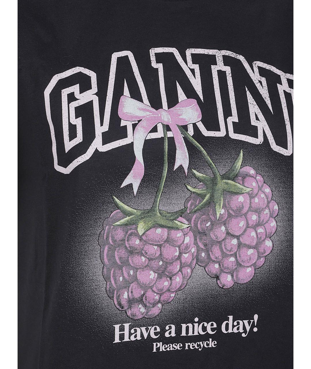 GANNI Черная хлопковая футболка, фото 2