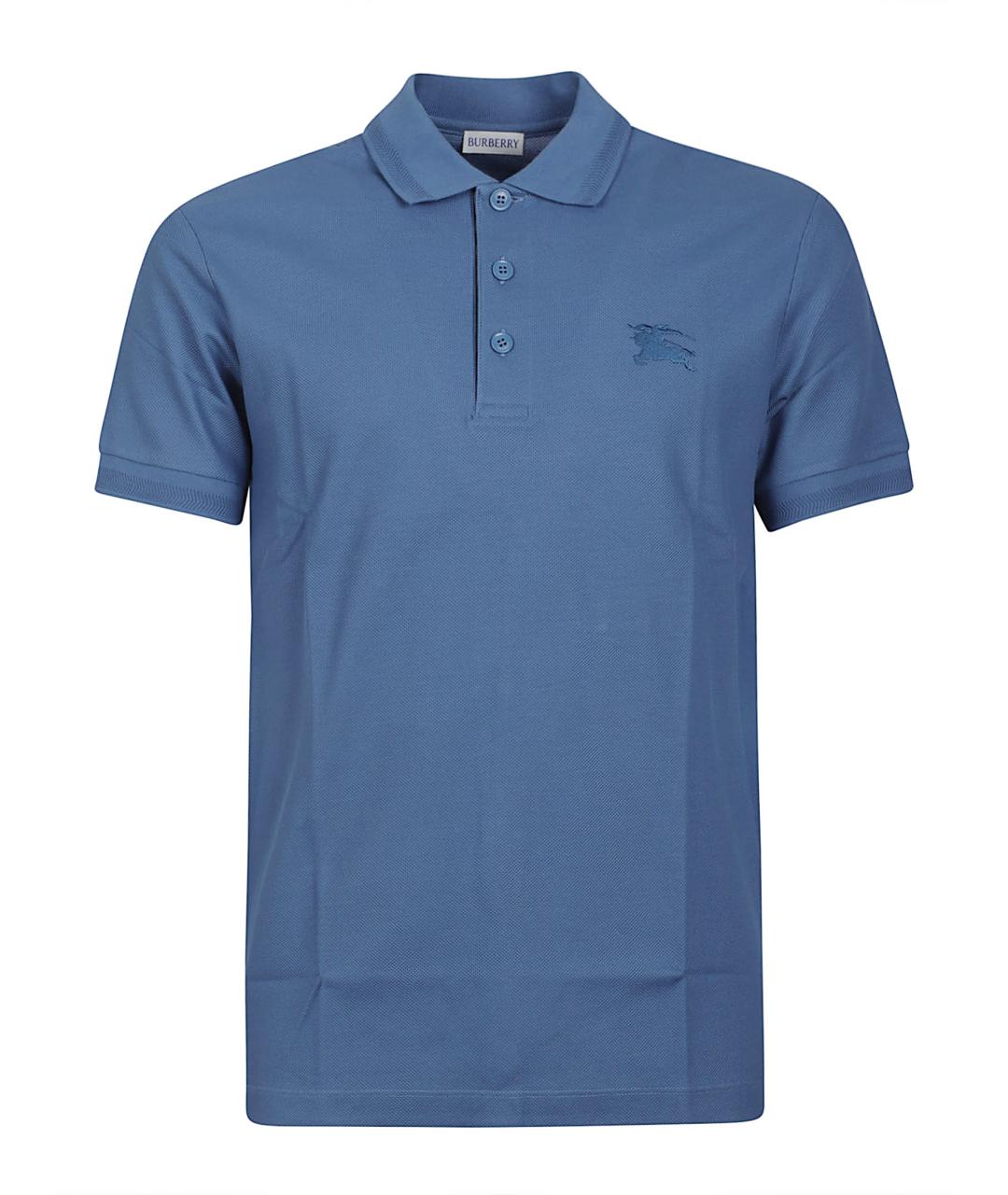 BURBERRY Синее хлопковое поло с коротким рукавом, фото 1