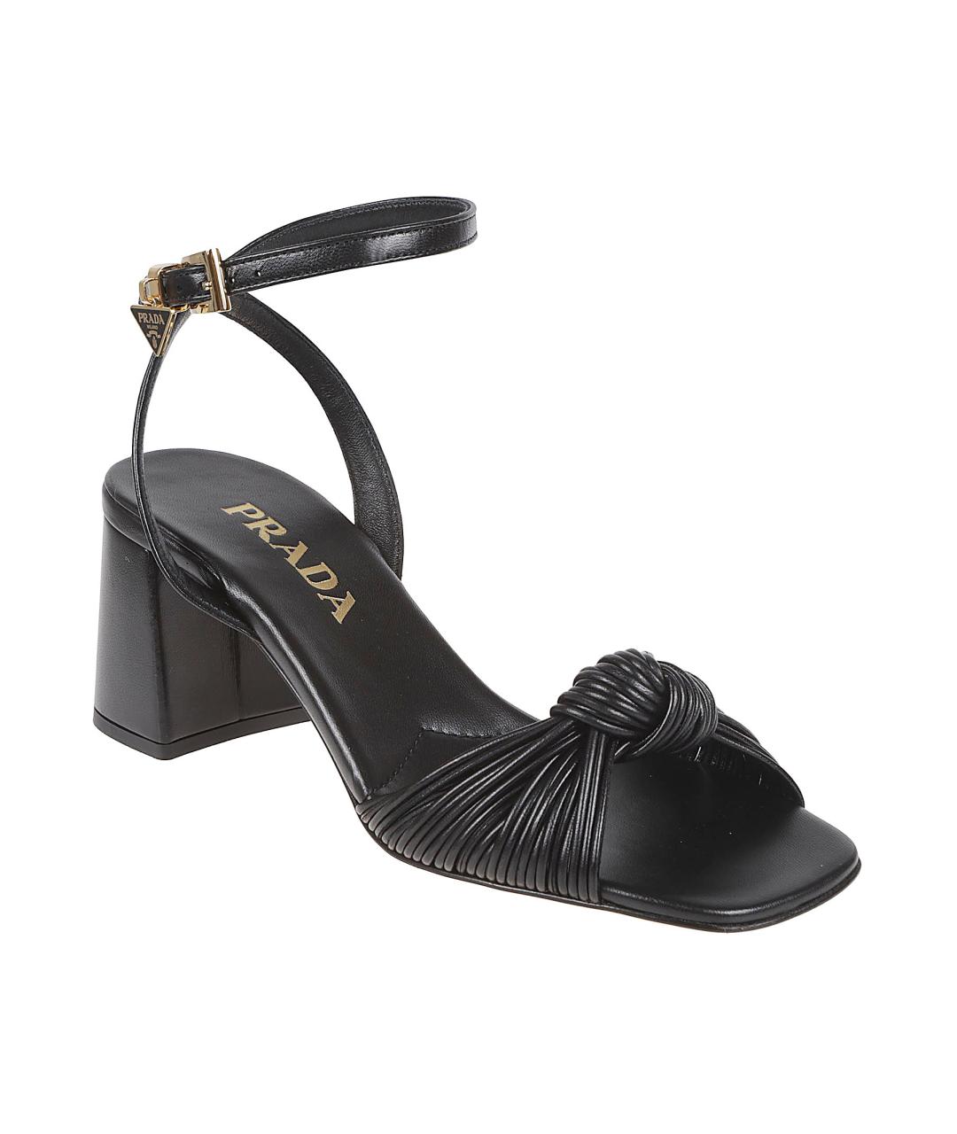 PRADA Черные кожаные босоножки, фото 2