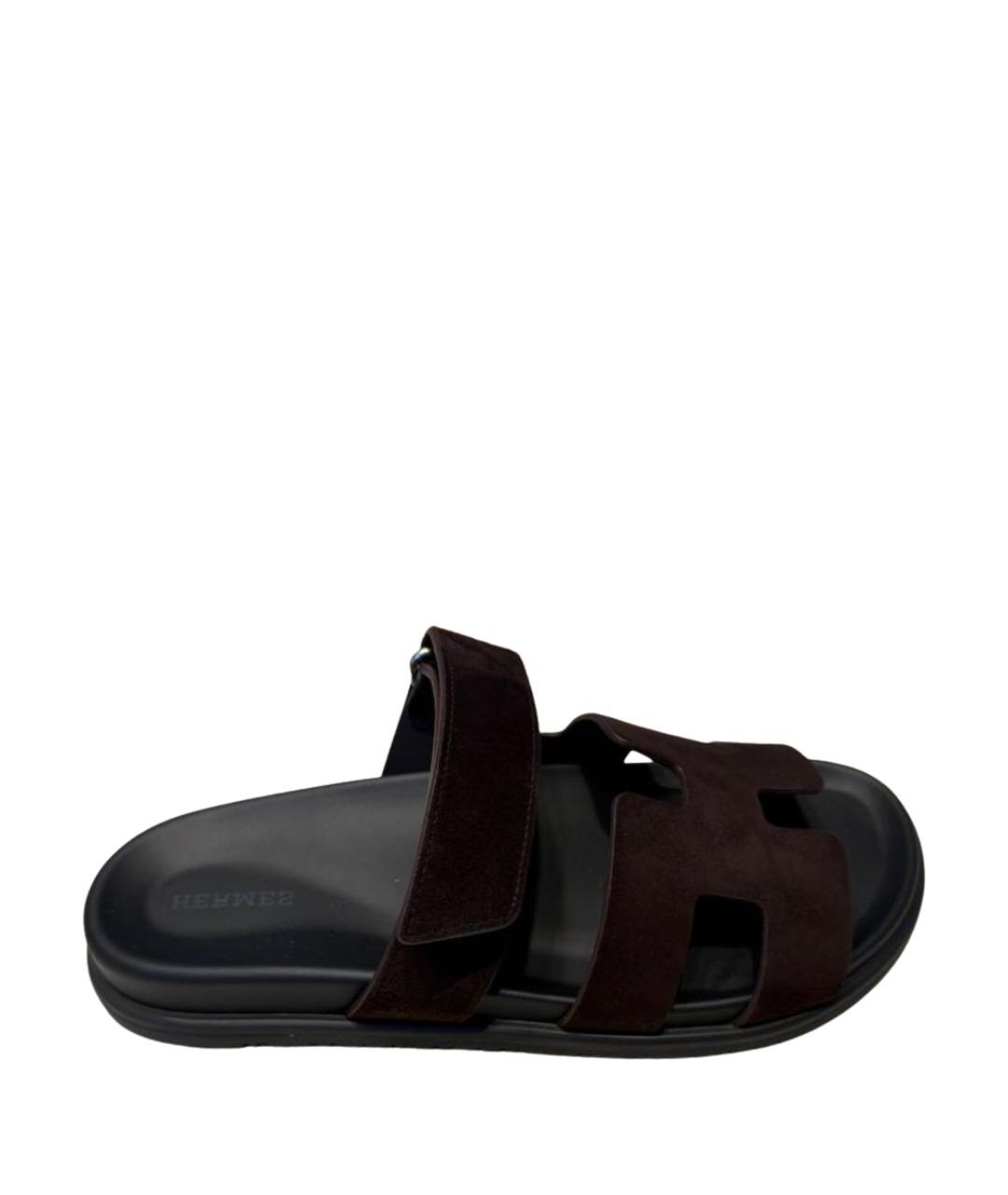 HERMES Коричневые замшевые шлепанцы, фото 1