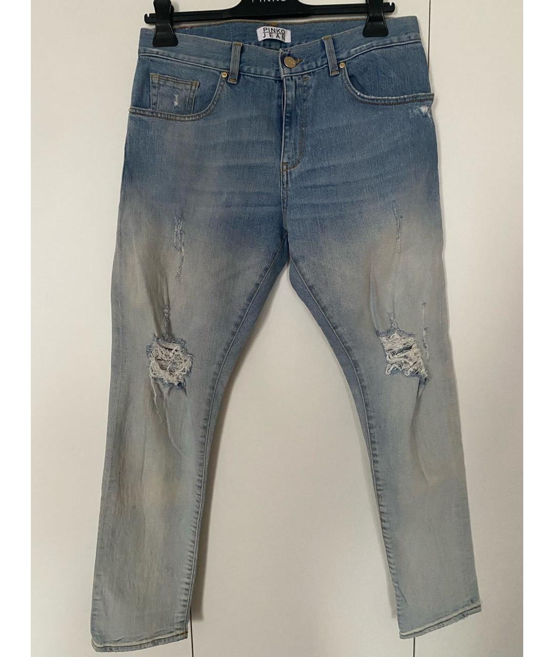 PINKO Голубые хлопко-эластановые джинсы слим, фото 7