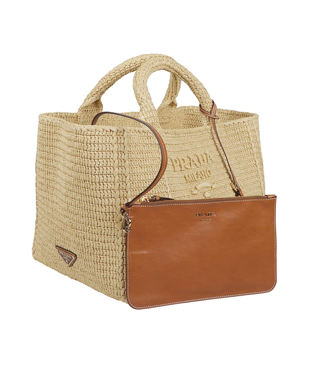 PRADA Бежевая тканевая сумка тоут, фото 3