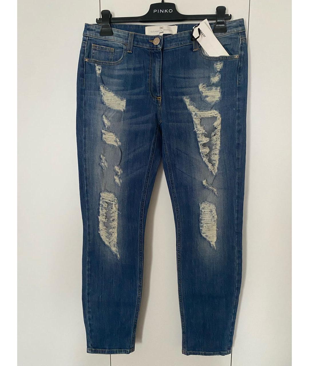 ELISABETTA FRANCHI Синие хлопко-эластановые джинсы слим, фото 7