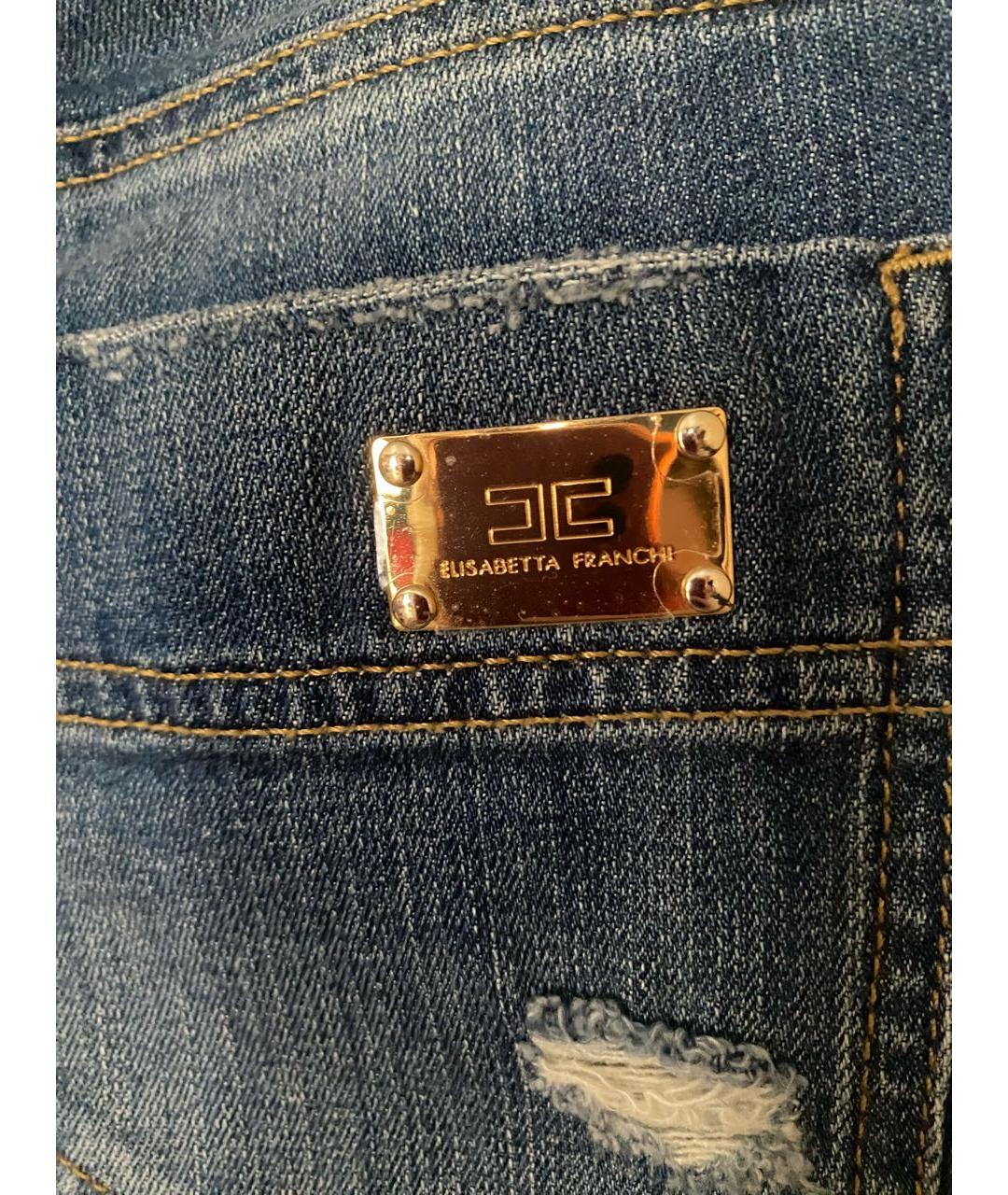 ELISABETTA FRANCHI Синие хлопко-эластановые джинсы слим, фото 5