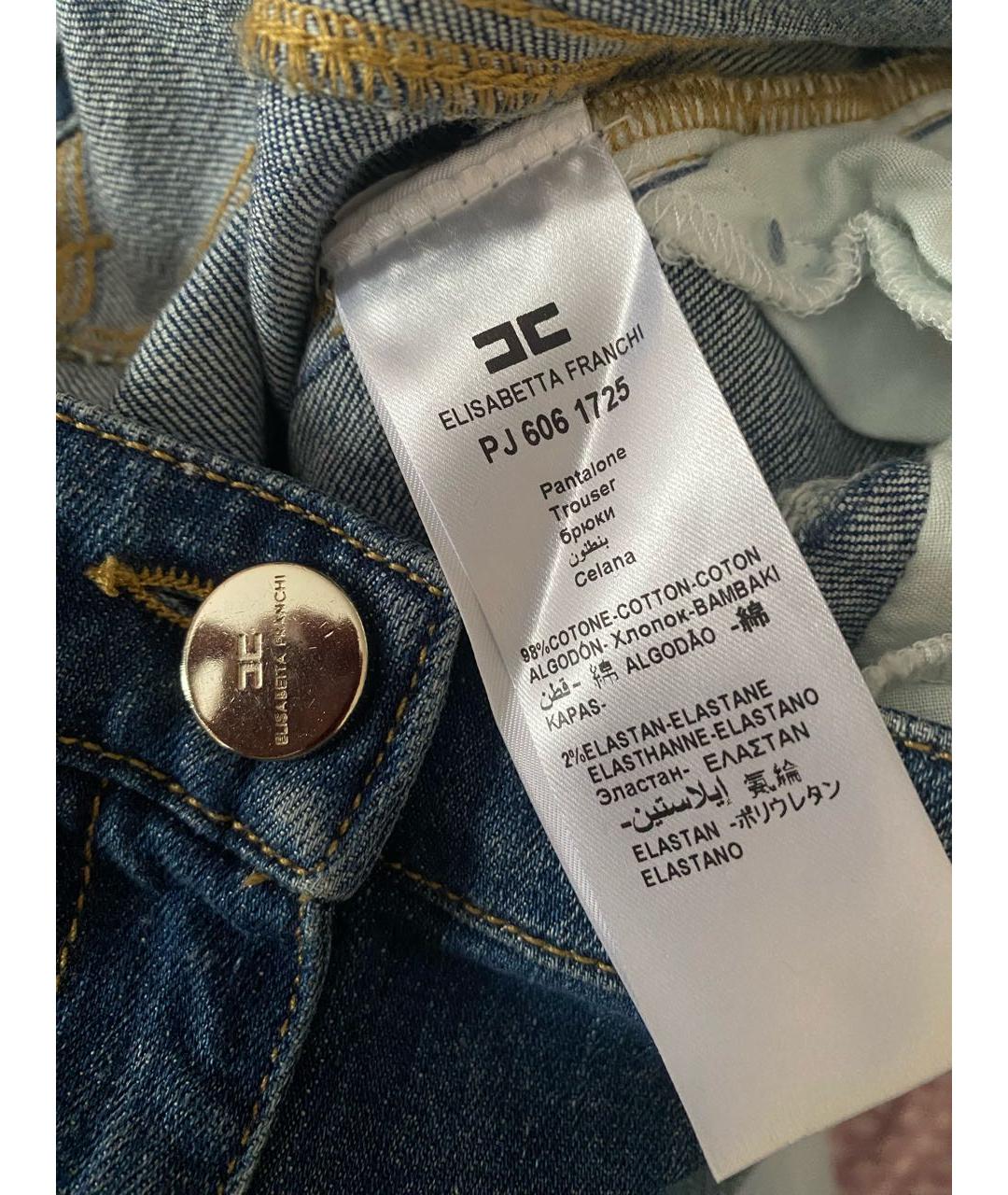 ELISABETTA FRANCHI Синие хлопко-эластановые джинсы слим, фото 6