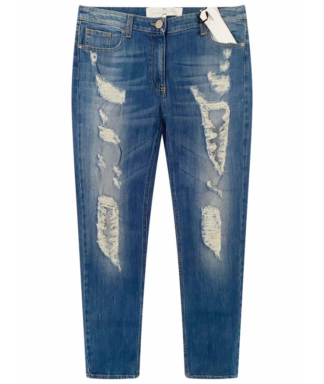 ELISABETTA FRANCHI Синие хлопко-эластановые джинсы слим, фото 1