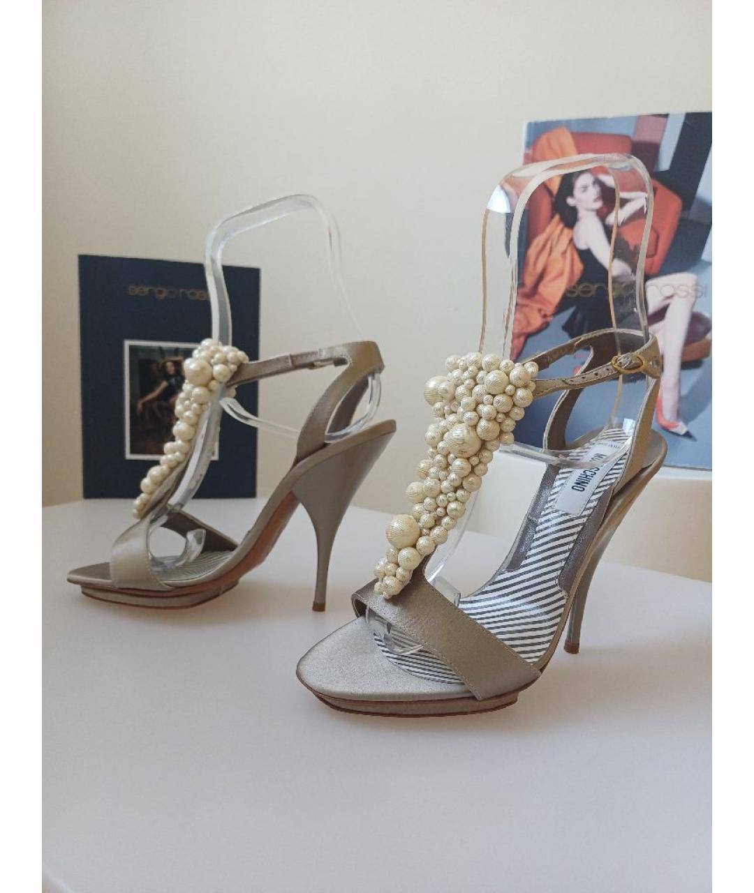 MOSCHINO Серые текстильные босоножки, фото 3