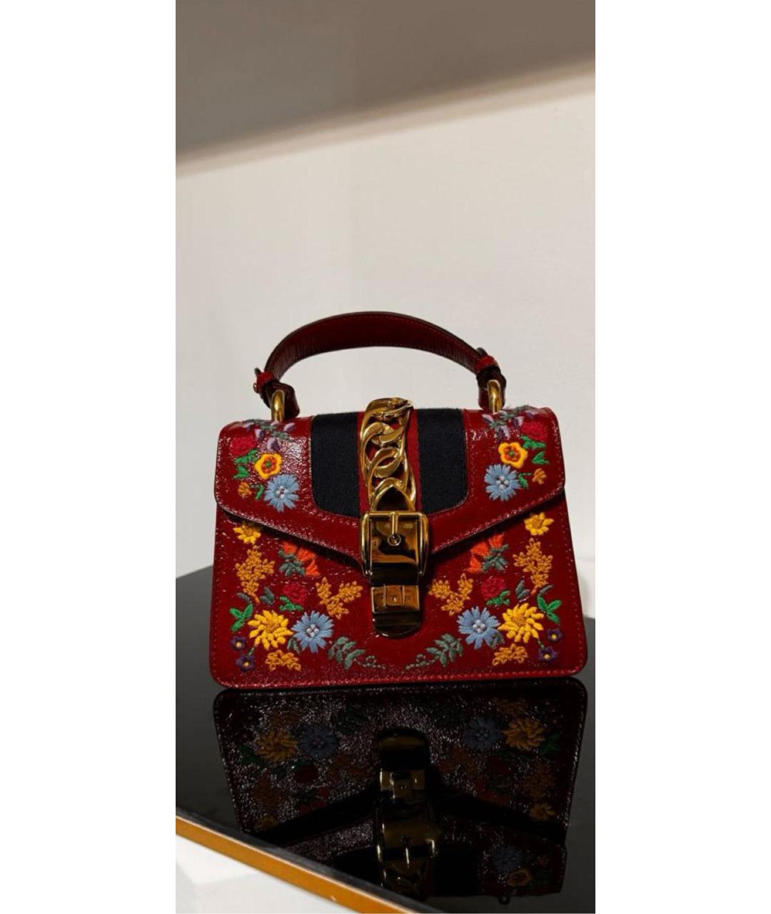 GUCCI Бордовая кожаная сумка с короткими ручками, фото 2