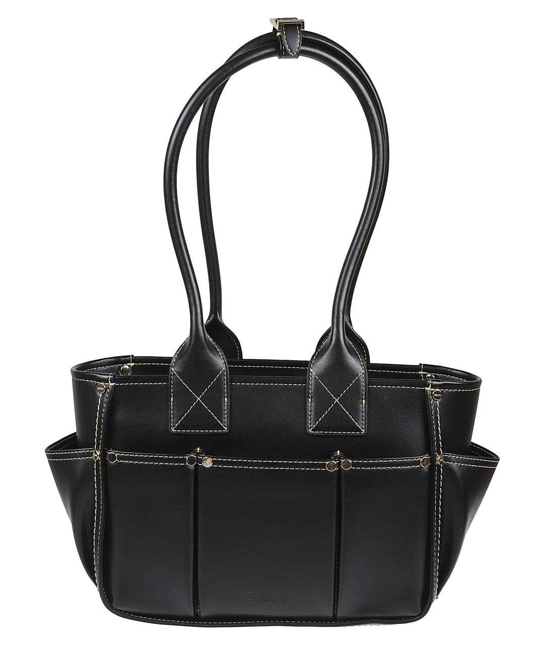 GANNI Черная кожаная сумка тоут, фото 2