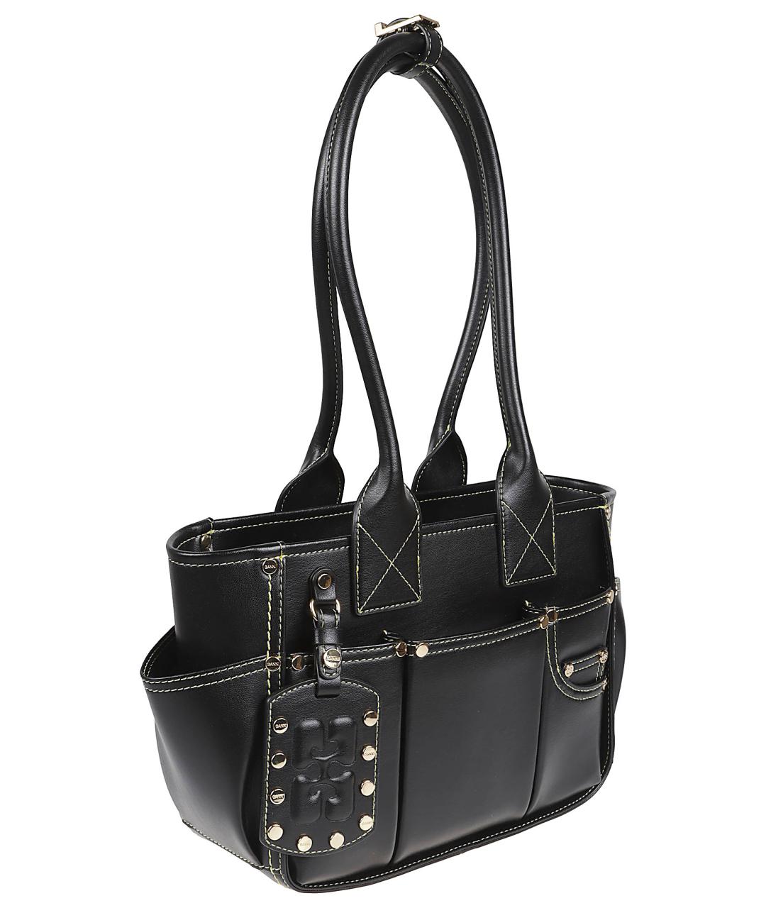 GANNI Черная кожаная сумка тоут, фото 3