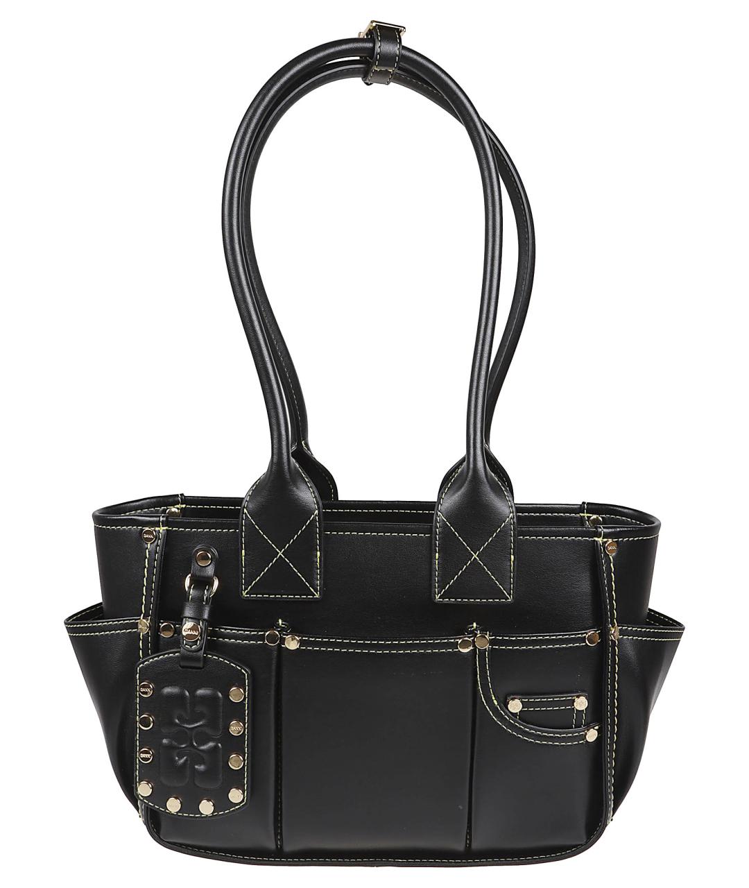 GANNI Черная кожаная сумка тоут, фото 1