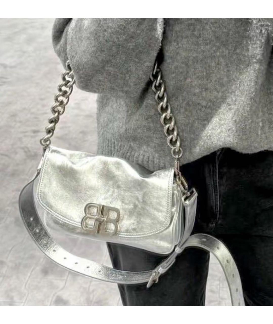 BALENCIAGA Серебряная кожаная сумка через плечо, фото 3