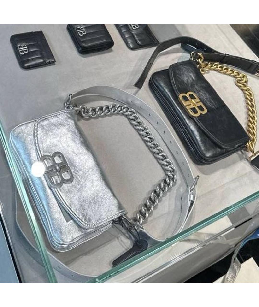 BALENCIAGA Серебряная кожаная сумка через плечо, фото 4