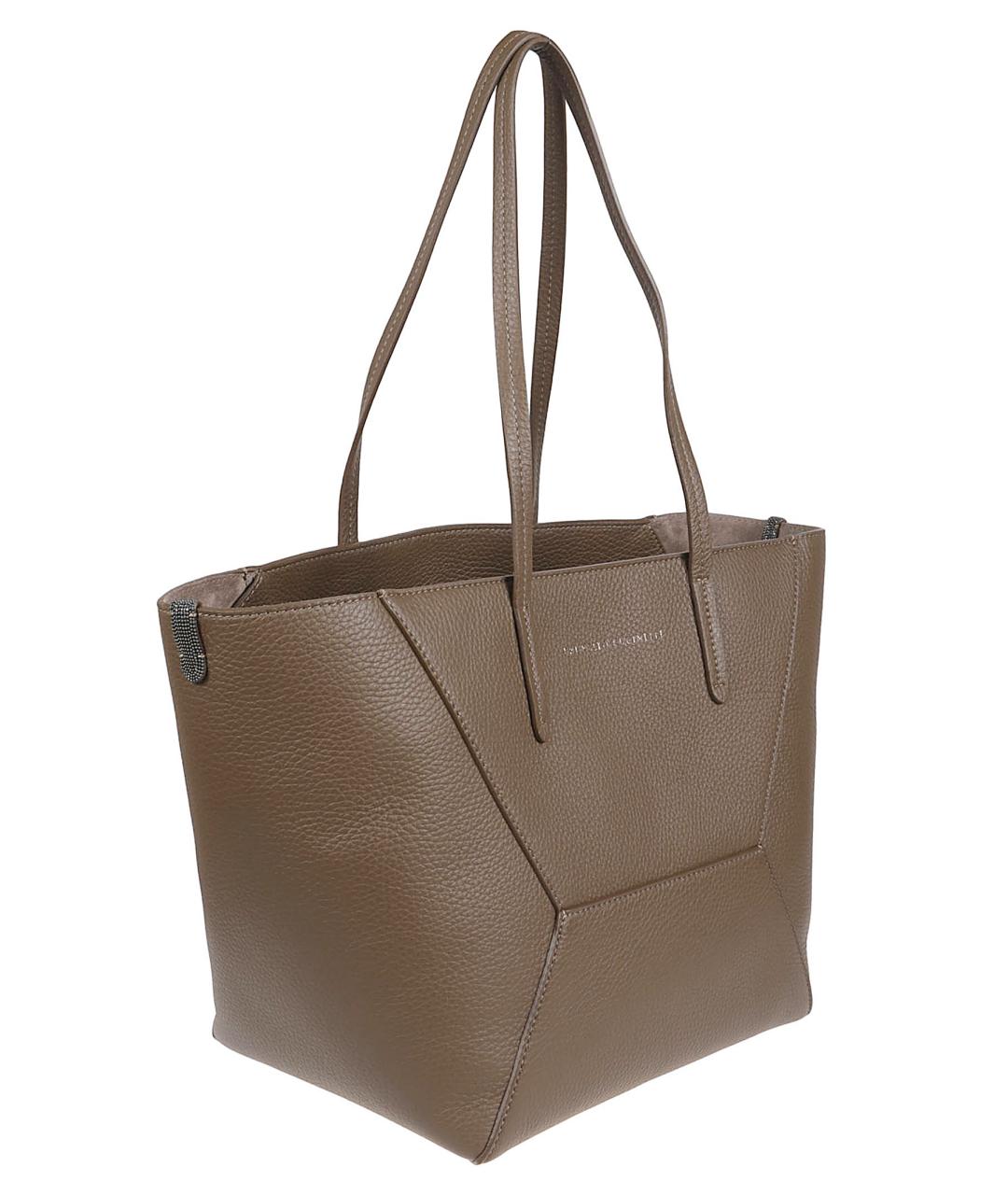 BRUNELLO CUCINELLI Коричневая кожаная сумка тоут, фото 3