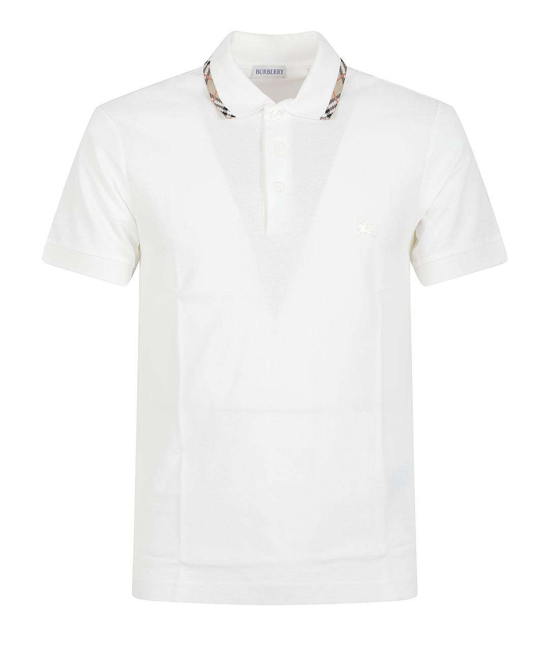 BURBERRY Белое хлопковое поло с коротким рукавом, фото 1