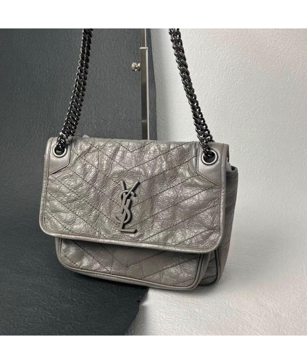 SAINT LAURENT Серая кожаная сумка через плечо, фото 4