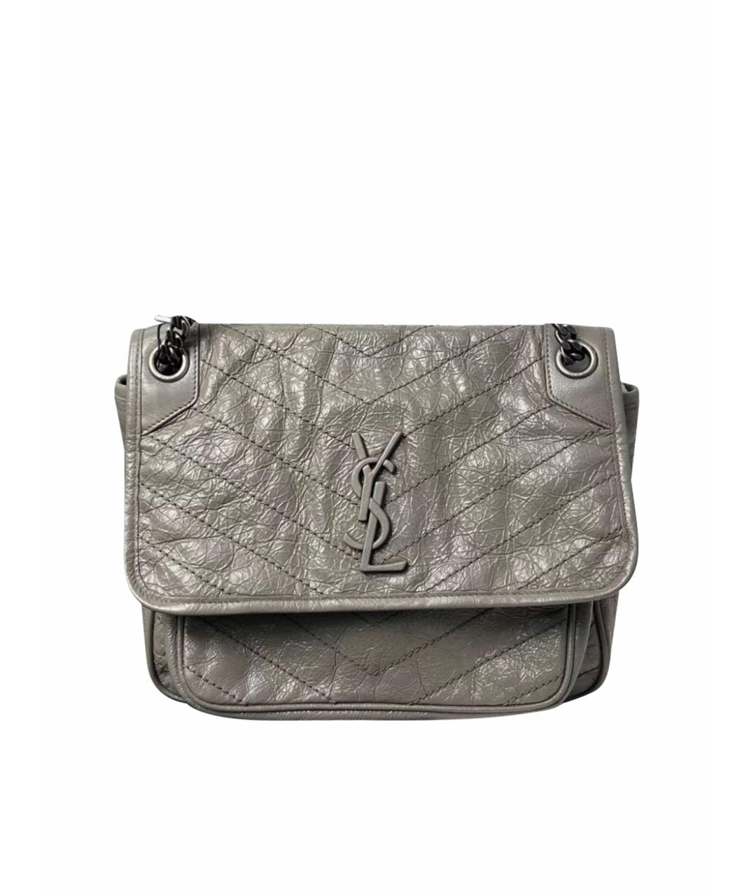 SAINT LAURENT Серая кожаная сумка через плечо, фото 1
