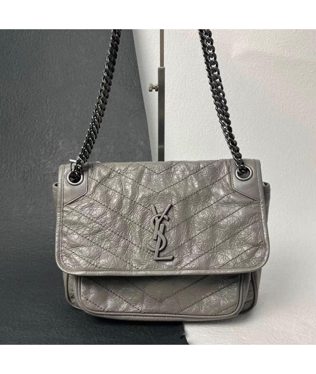 SAINT LAURENT Серая кожаная сумка через плечо, фото 5