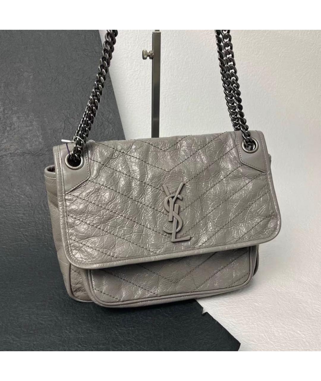 SAINT LAURENT Серая кожаная сумка через плечо, фото 2