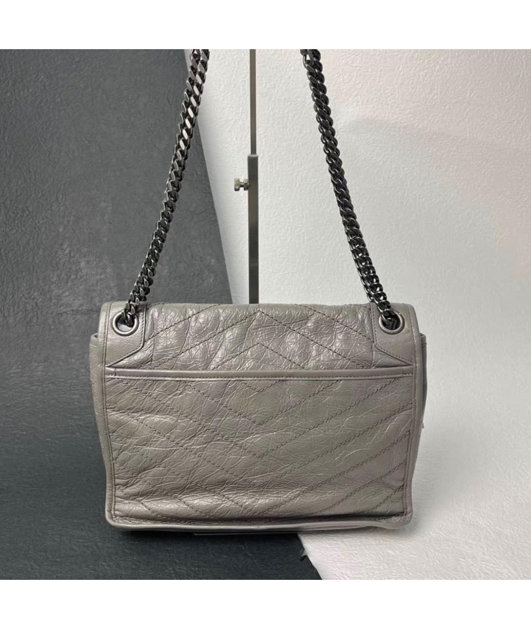 SAINT LAURENT Серая кожаная сумка через плечо, фото 3
