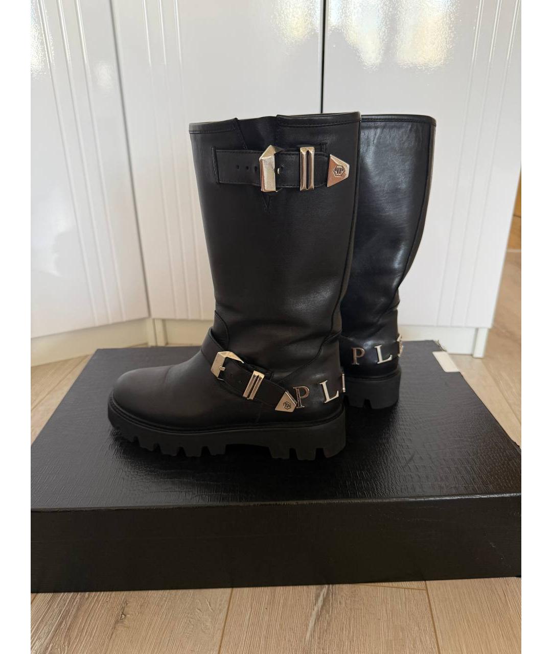 PHILIPP PLEIN Черные кожаные сапоги, фото 5