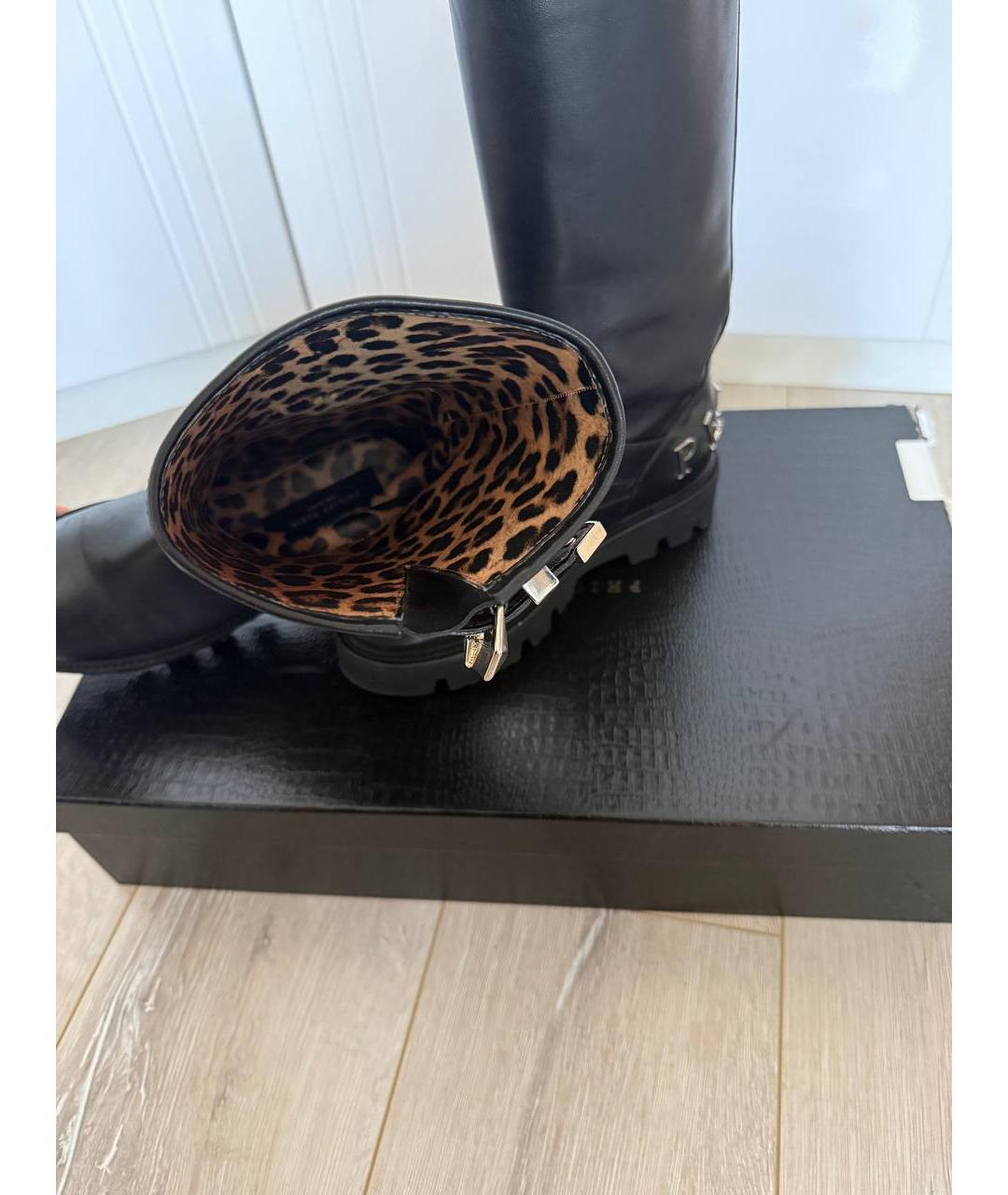 PHILIPP PLEIN Черные кожаные сапоги, фото 4