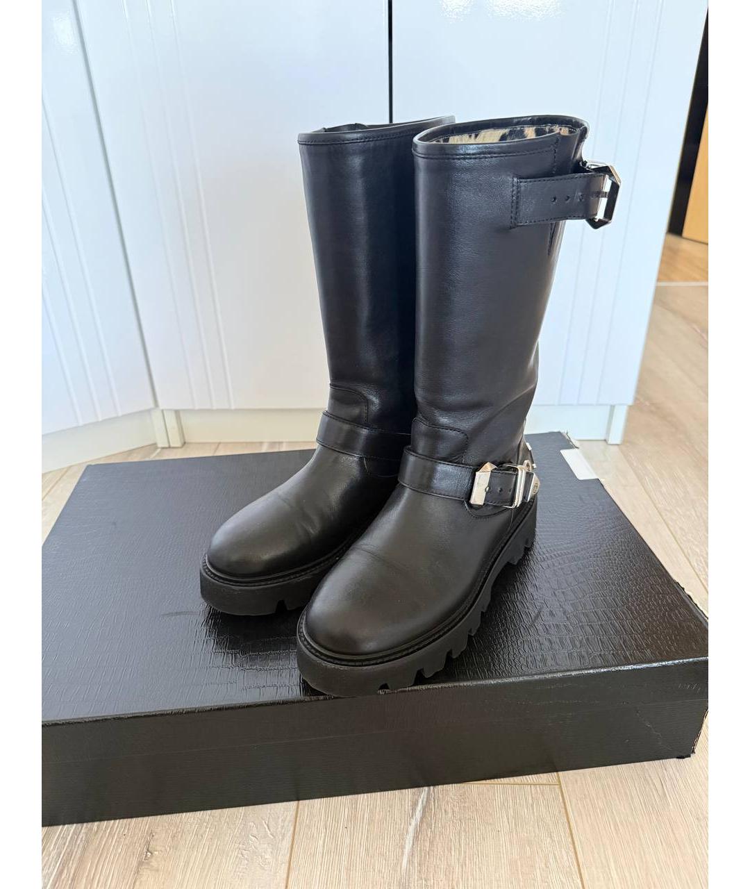 PHILIPP PLEIN Черные кожаные сапоги, фото 3