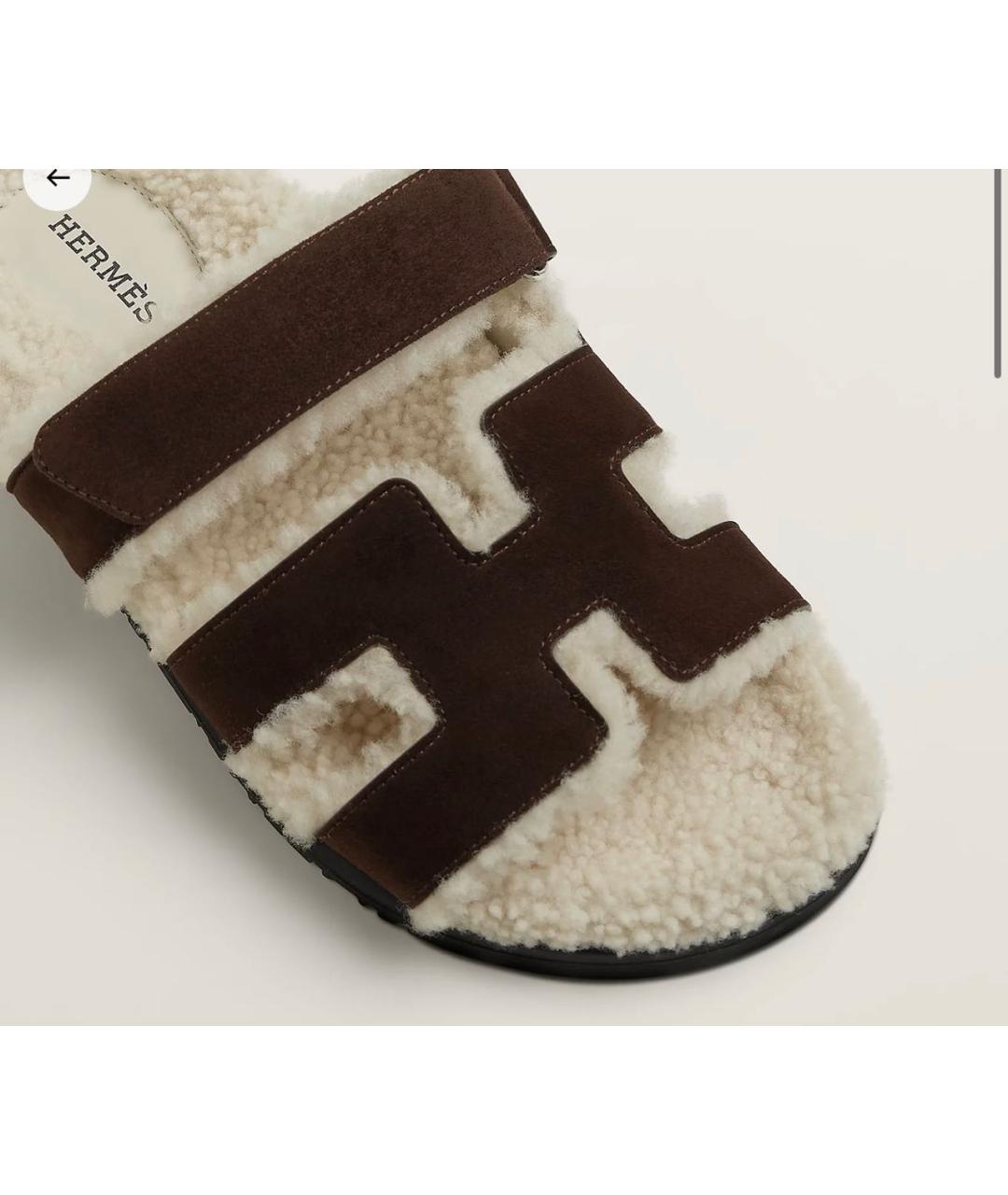 HERMES Коричневые замшевые шлепанцы, фото 6