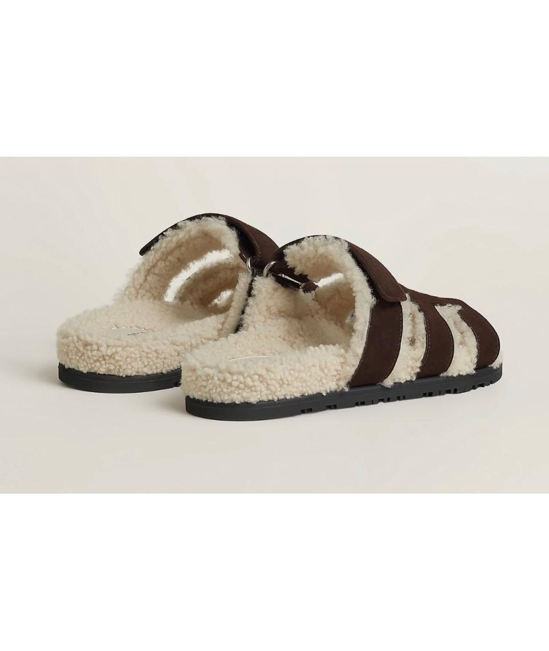 HERMES Коричневые замшевые шлепанцы, фото 4